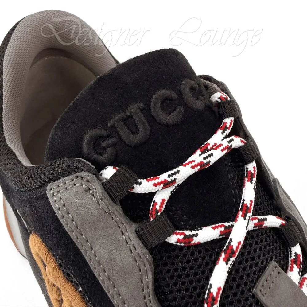 NEW GUCCI Run Interlocking G Men's Black Grey Suede Logo Sneakers G 7.5 / US 8